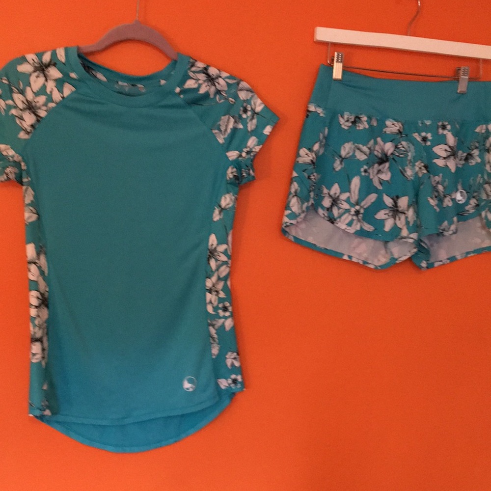 Reel Legends Teal Floral Rash Guard Swim Set XS/S 2/4 2 Piece Athletic Swimsuit - Picture 11 of 17